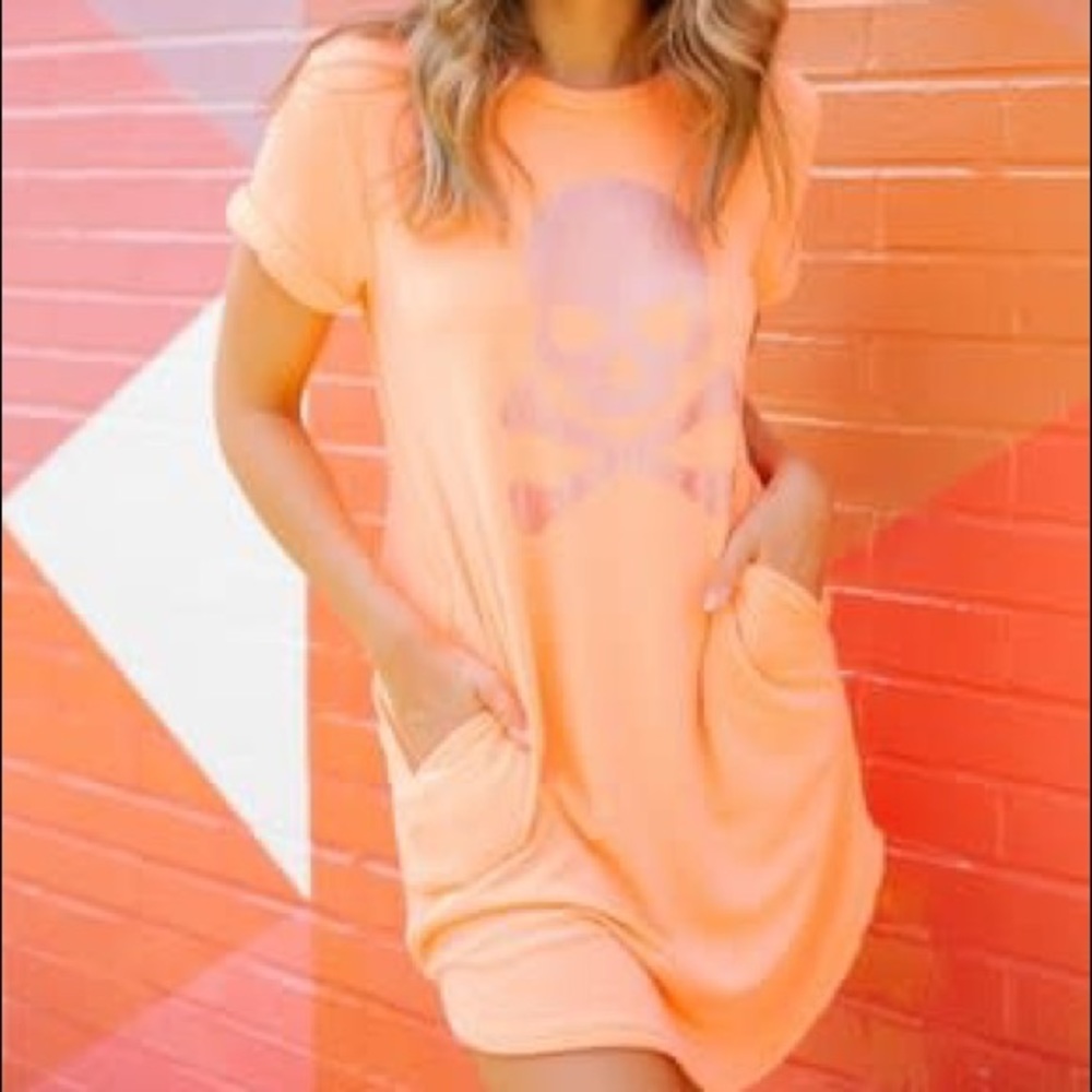 Pink Rhinestone Skull Dress Orange